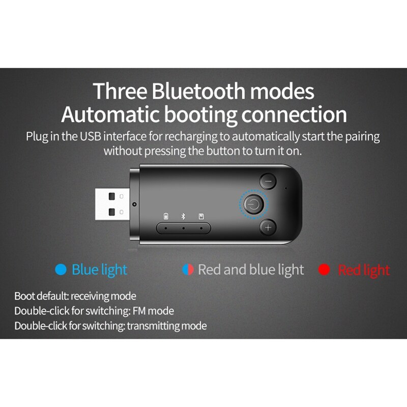 Bluetooth 5.0 Adapter O Mini Usb Aux Fm Tf Draadloze Ontvanger Zender