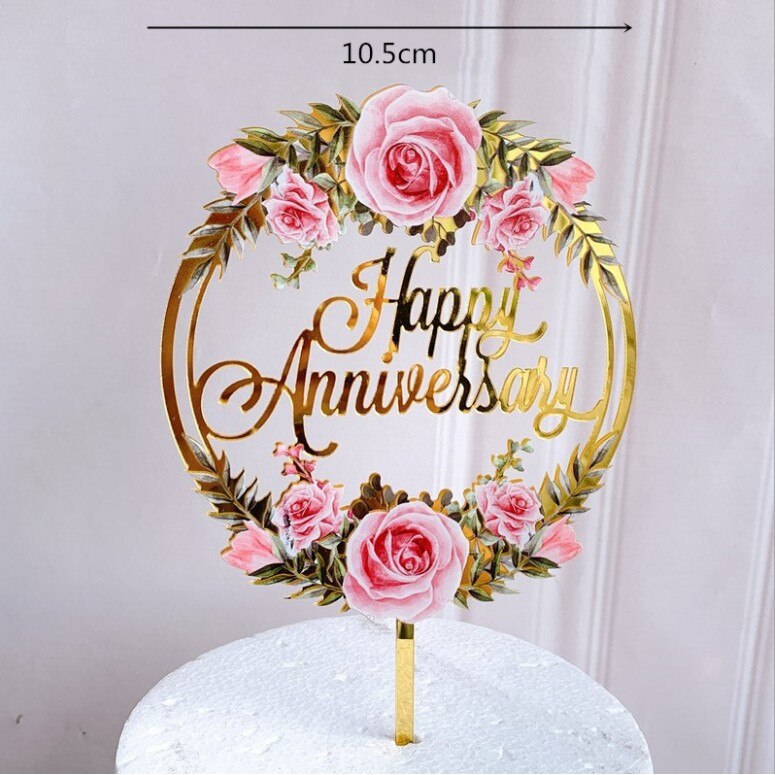 Acrylic Wedding Anniversary Cake Topper Flower Series Mr and Mrs Bride to Be Love Wedding Cake Topper Wedding Decoration: Happy Anniversary