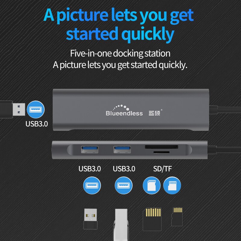 Estación de viaje portátil para ordenador portátil, aluminio Usb tipo c 3,0 HUB Charging aleación de aluminio 4/7/9 puertos