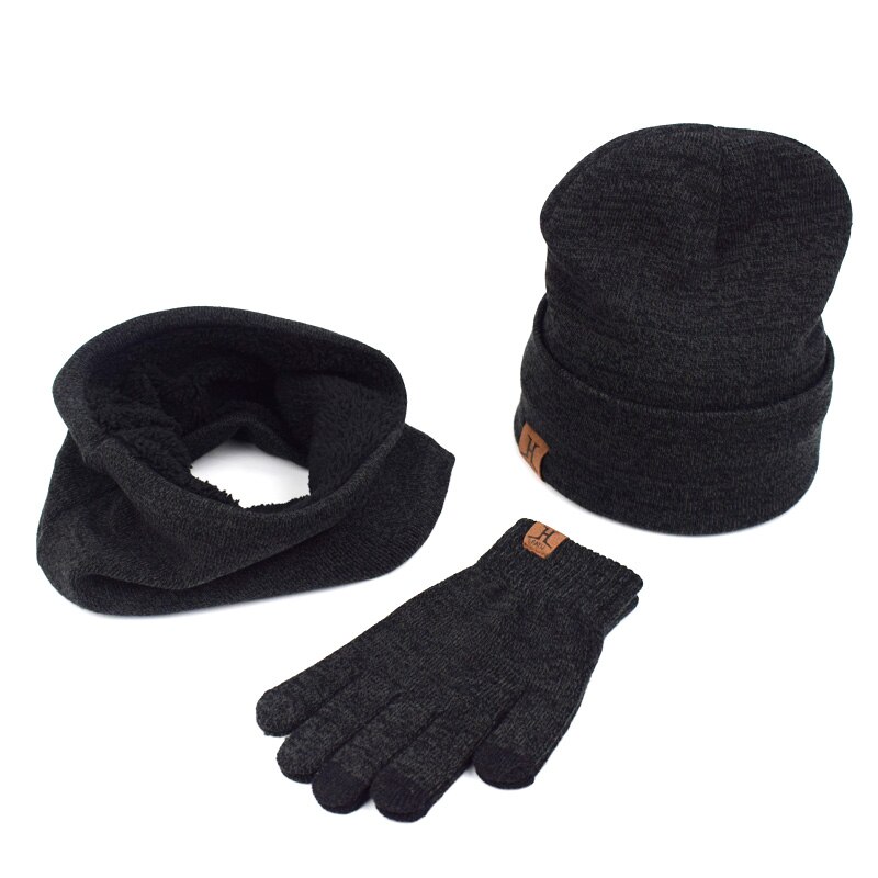 Et sæt mænd kvinder vinter hatte tørklæder handsker bomuld strikket hat tørklæde sæt til mandlige kvindelige vinter tilbehør 3 stykker hat tørklæde: Mørkegrå