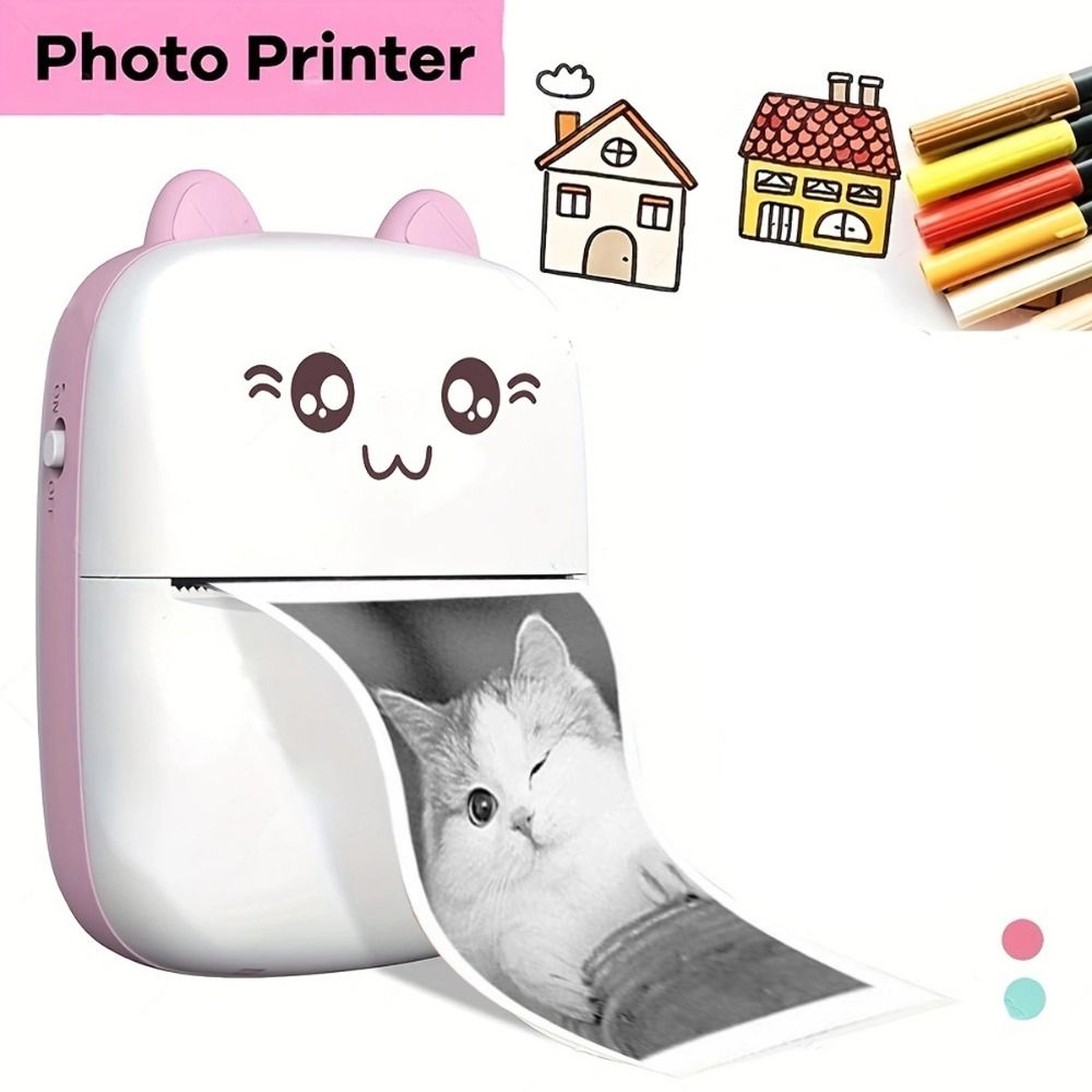 Portable Thermal Printer Lightweight Mini Wireless Bluetooth Printer Cat Shaped Pocket Thermal Label Printer Student