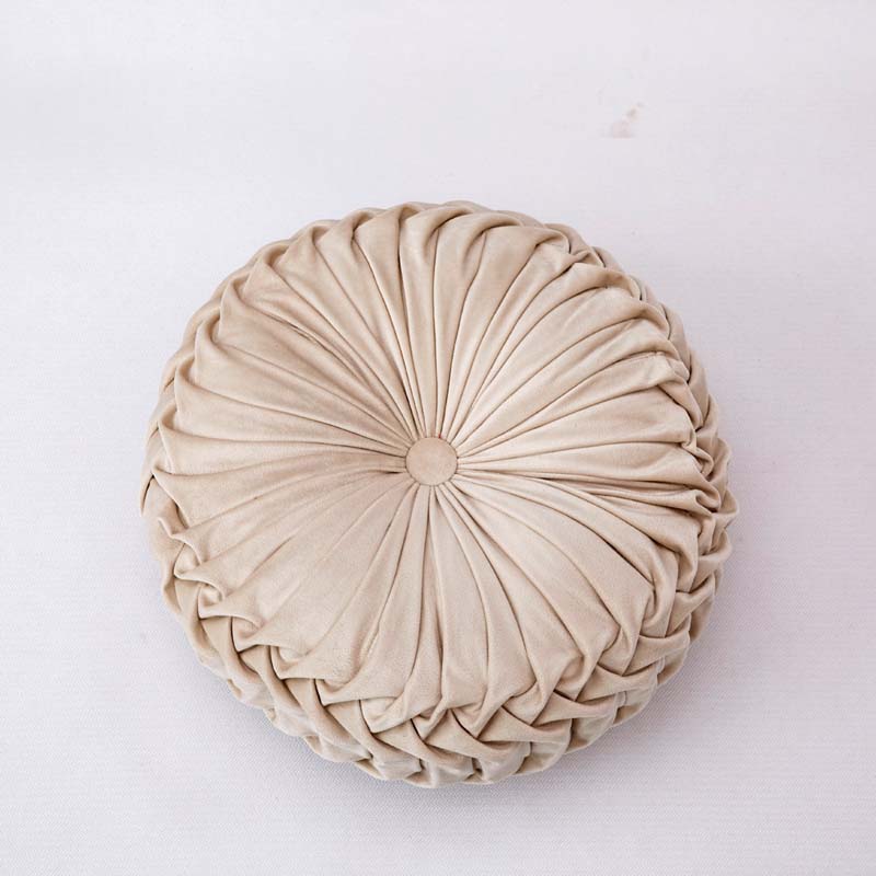 Cojín redondo de terciopelo de 35cm para sofá, almohada rellena, puf futón en el suelo: beige-A
