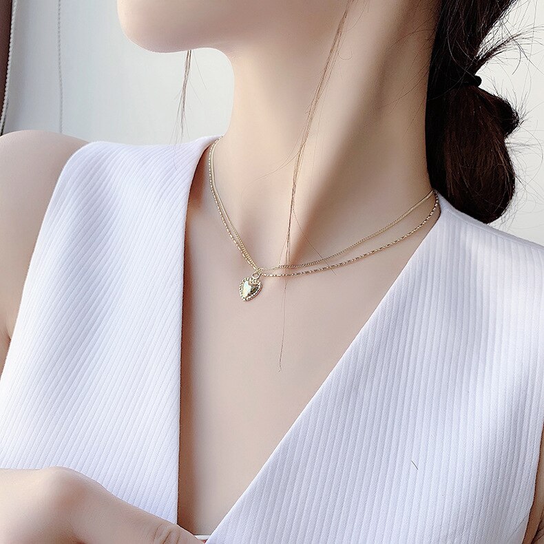 Double Layer Necklace Women's chao wang Red Heart Pendant Choker Non-mainstream INS Simple Light Luxury Neck Ornament