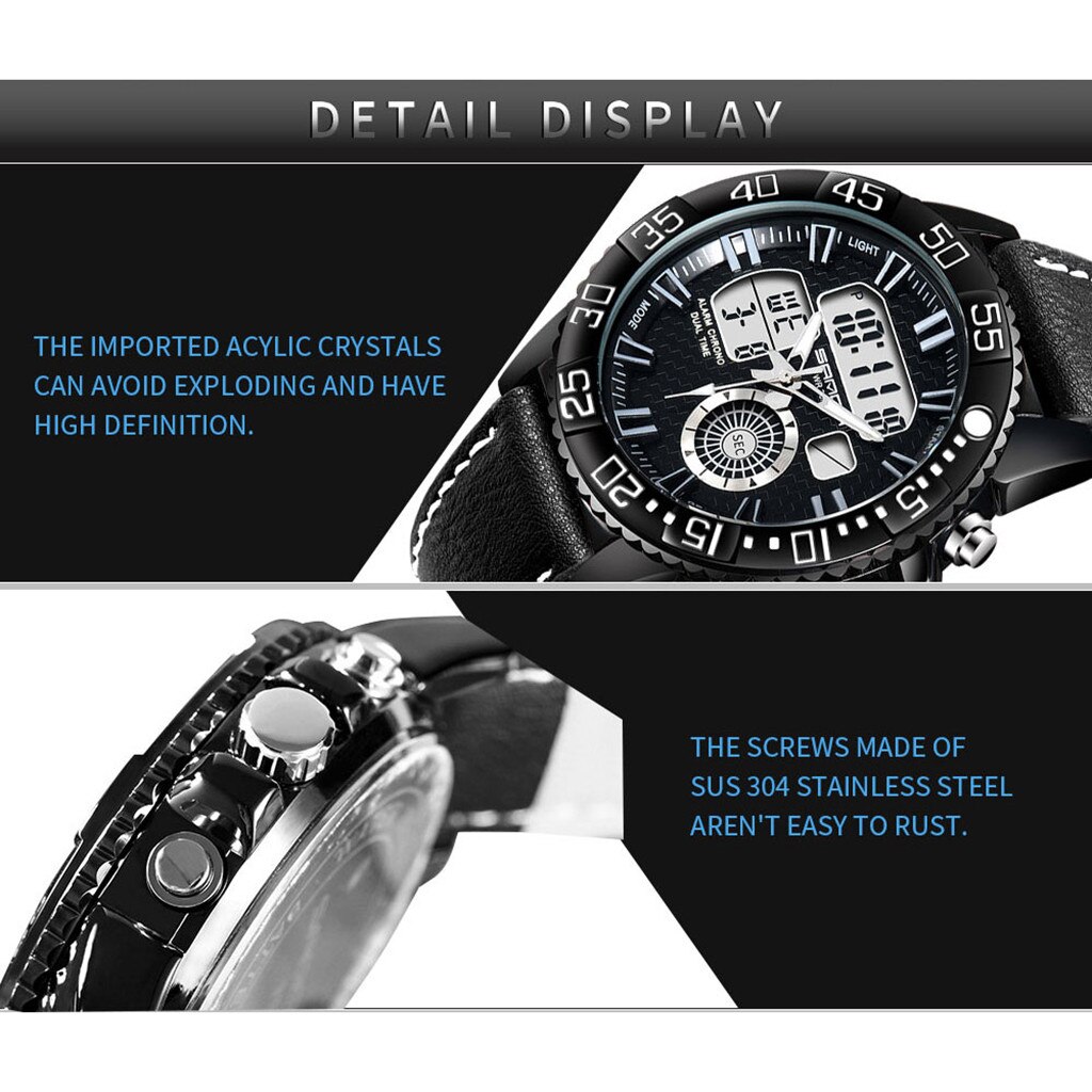 Sport Männer Uhren Wasserdicht Dual Display Analog Digital LED Männlichen Leder Strap Elektronische Handgelenk Uhr Reloj Hombre homme