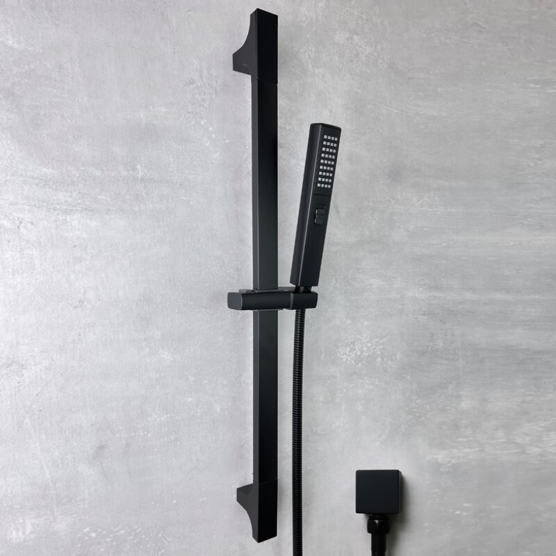 2 Functions ABS Hand Shower Sliding Bar Set Bathroom Fixture Adjustable Holder with Brass Connector Plug Chrome Matt Black