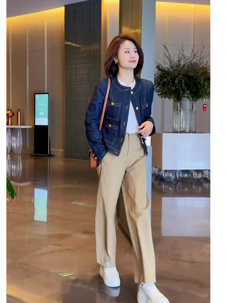 Cappotto di jeans stile classico girocollo blu 2024 Temperamento allentato retrò corto di alta qualità primavera e autunno delle nuove donne