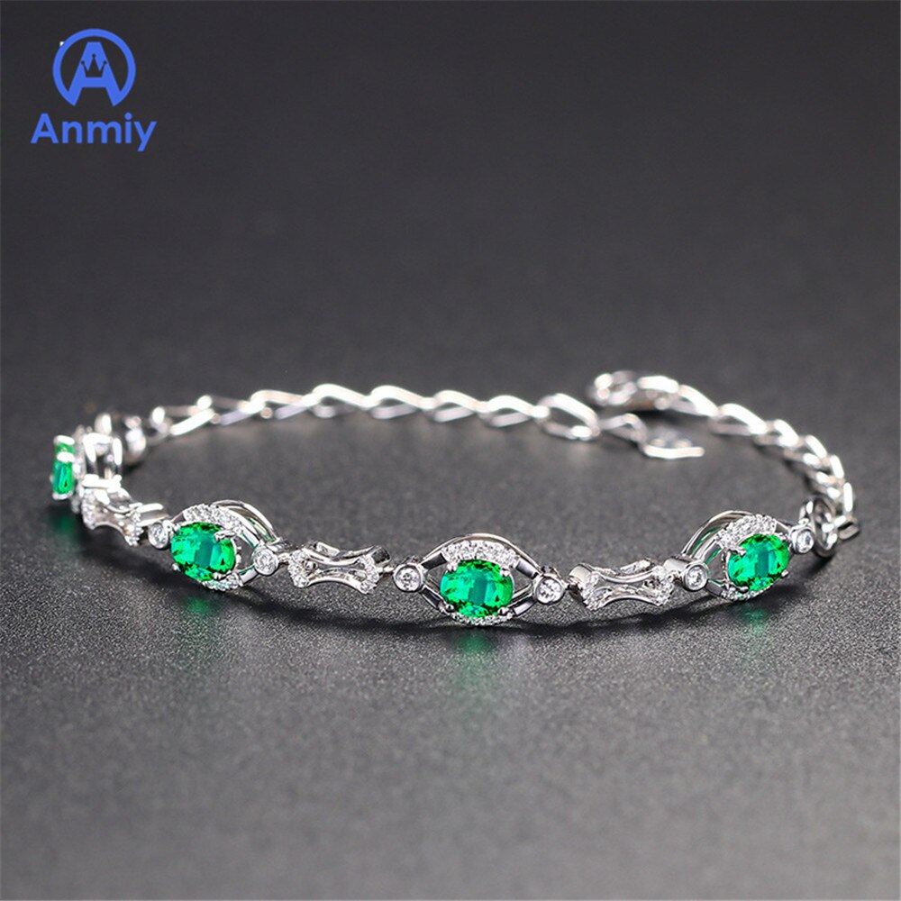 Anmiy Bracelet Tourmaline verte haut de gamme groupe de femmes Zircon bijoux de couleur