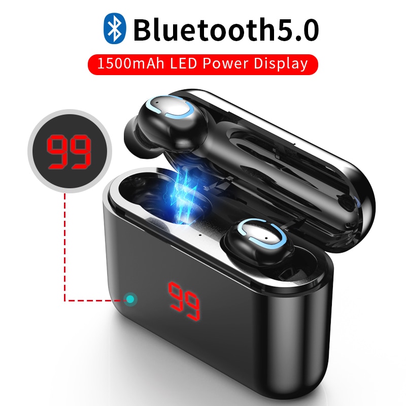 True Bluetooth 5.0 Oortelefoon Hbq Tws Draadloze Headphons Sport Handsfree Oordopjes 3D Stereo Gaming Headset Met Microfoon Opladen Doos