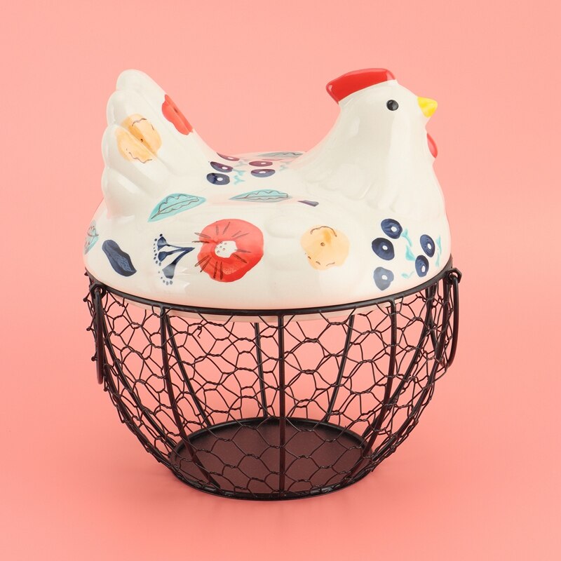 Chicken Egg Storage Skelter Baskets for Fresh Eggs, Metal Mesh Wire Ceramic Egg Holder Countertop Organization