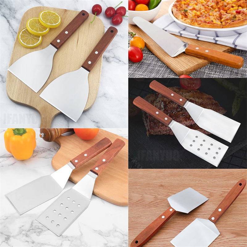 Espátula y raspador de parrilla de acero inoxidable, herramientas de cocina duraderas antiadherentes para barbacoa, pala para Pizza, tortitas, carne, utensilios para barbacoa