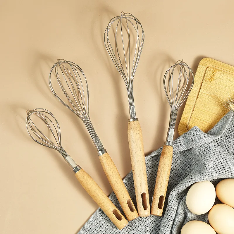 Handmatige eierklopper Houten handvat Mixer Eikloppers Garde Keukengadgets Eiercrème Roeren Keuken Bakken Gebak Gereedschap