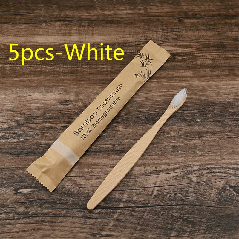 5/10Pcs Milieuvriendelijk Tandenborstel Bamboe Resuable Tandenborstels Draagbare Volwassen En Tieners Zachte Training Tandenborstels: 5pcs-White