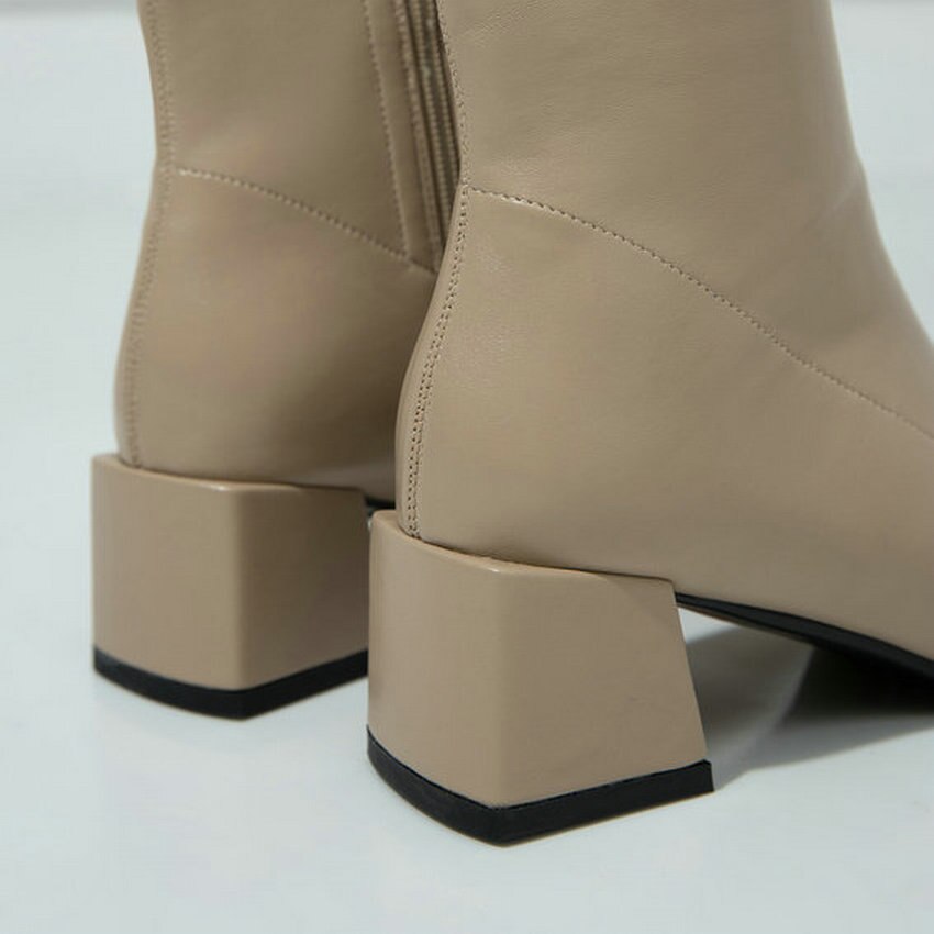 QUTAA Herbst Winter Stiefeletten Karree PU Leder Frauen Schuhe Square Ferse Zipper Kurze Stiefel Große Größe 34-43