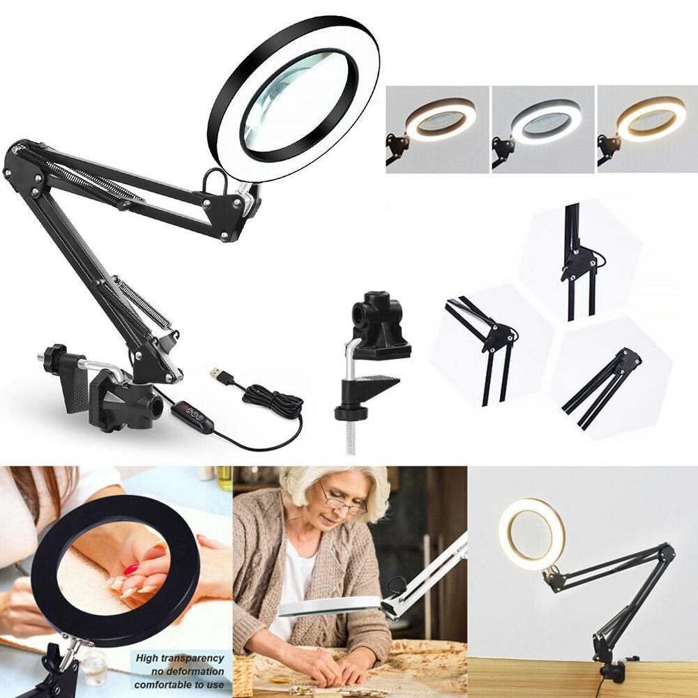 USB LED 3 Couleurs Lampe de Table Gradation Bureau Liseuse Grande Loupe Lumière Avec Verre À Ongles Beauté 5X Y3L2