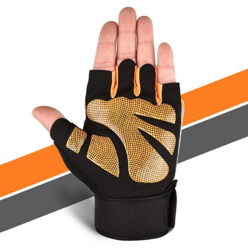 Ginásio fitness exercício levantamento de peso anti-deslizamento pulso envolve luvas protetor de palma fibra de poliéster respirável wear-resistant: Laranja / M