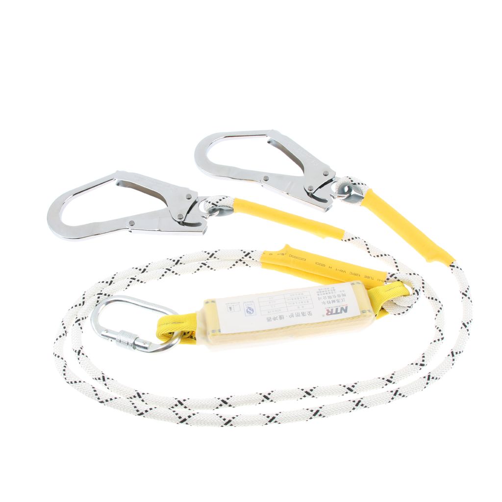 Dual Leg Safety Lanyard Climbing Fall Protection Harness Belt Shock Absorbing Web Lanyard with Carabiners