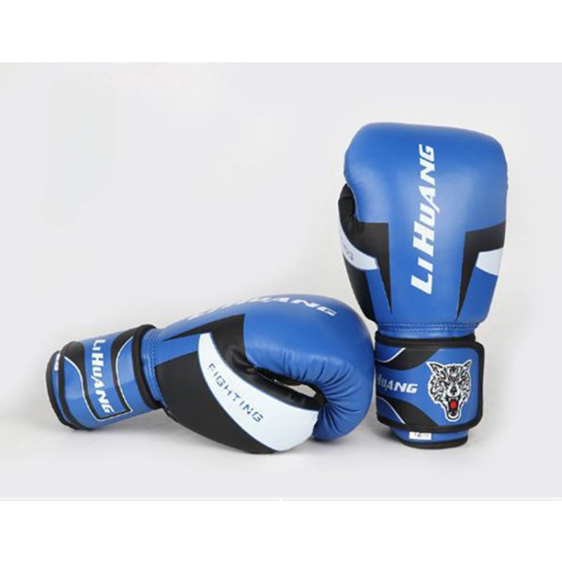 Guantes De Kick Boxing para hombres y mujeres PU Karate Muay Thai Guantes De Boxeo lucha libre MMA Sanda entrenamiento adultos niños equipo: Azul cielo / 10 pulgadas
