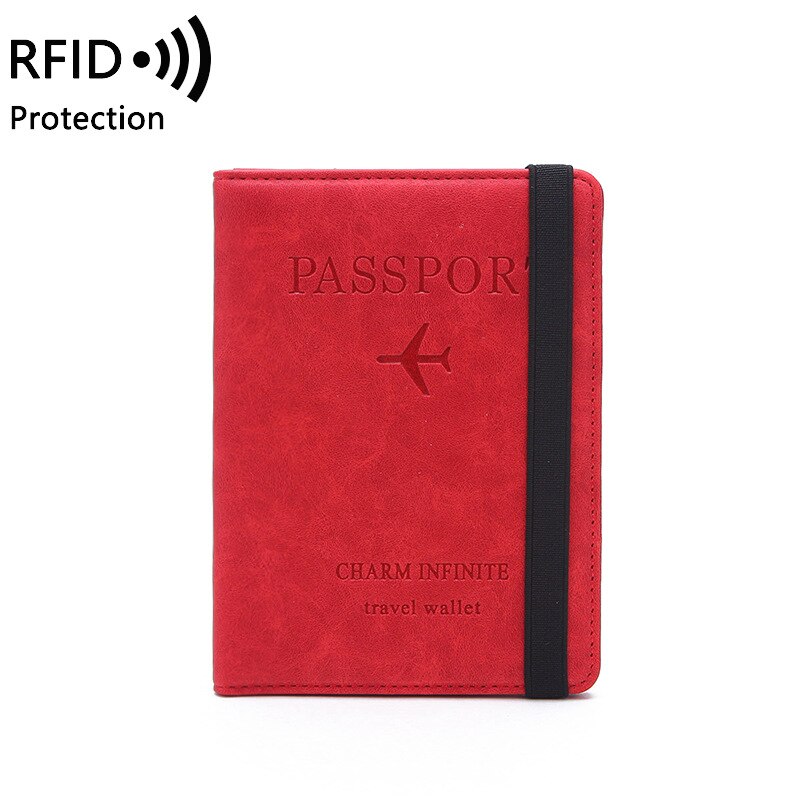 8 farben RFID Reisepass Abdeckung Brieftasche unisex Geschäft Multifunktions Kreditkarte Geldbörse Organizer fallen Mit Elastische Band: rot