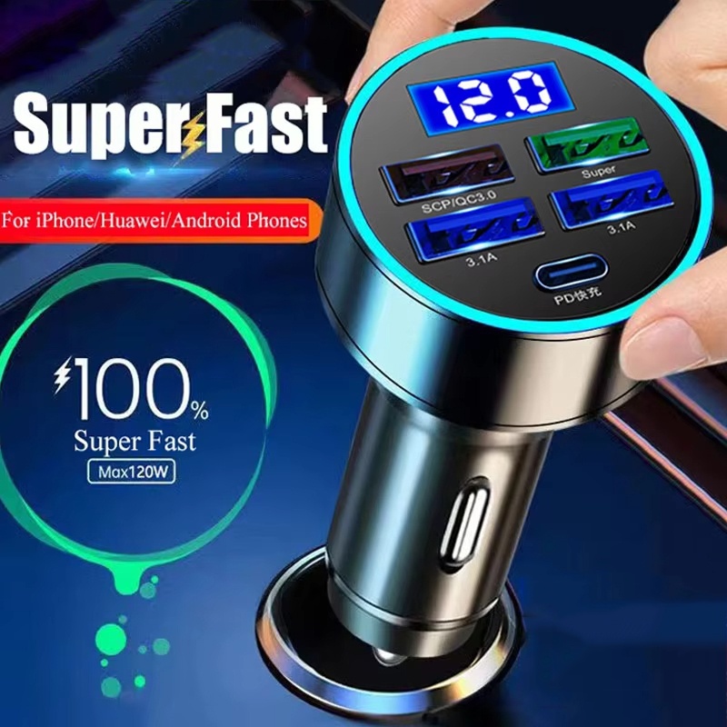 250W PD Autoladegerät 5-Hafen Schnellladung QC 3.0 USB-C Auto-praktisch-Ladegerät Typ-C-Adapter für iPhone Xiaomi Huawei
