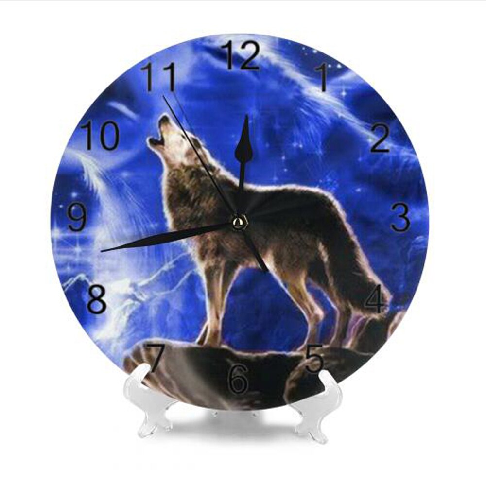 Wolf Animal 10inch Big Round Wall Clock Numeral Digital Dial Mute No Ticking Sound Battery Operated Clocks Home Decoration: SZA2062