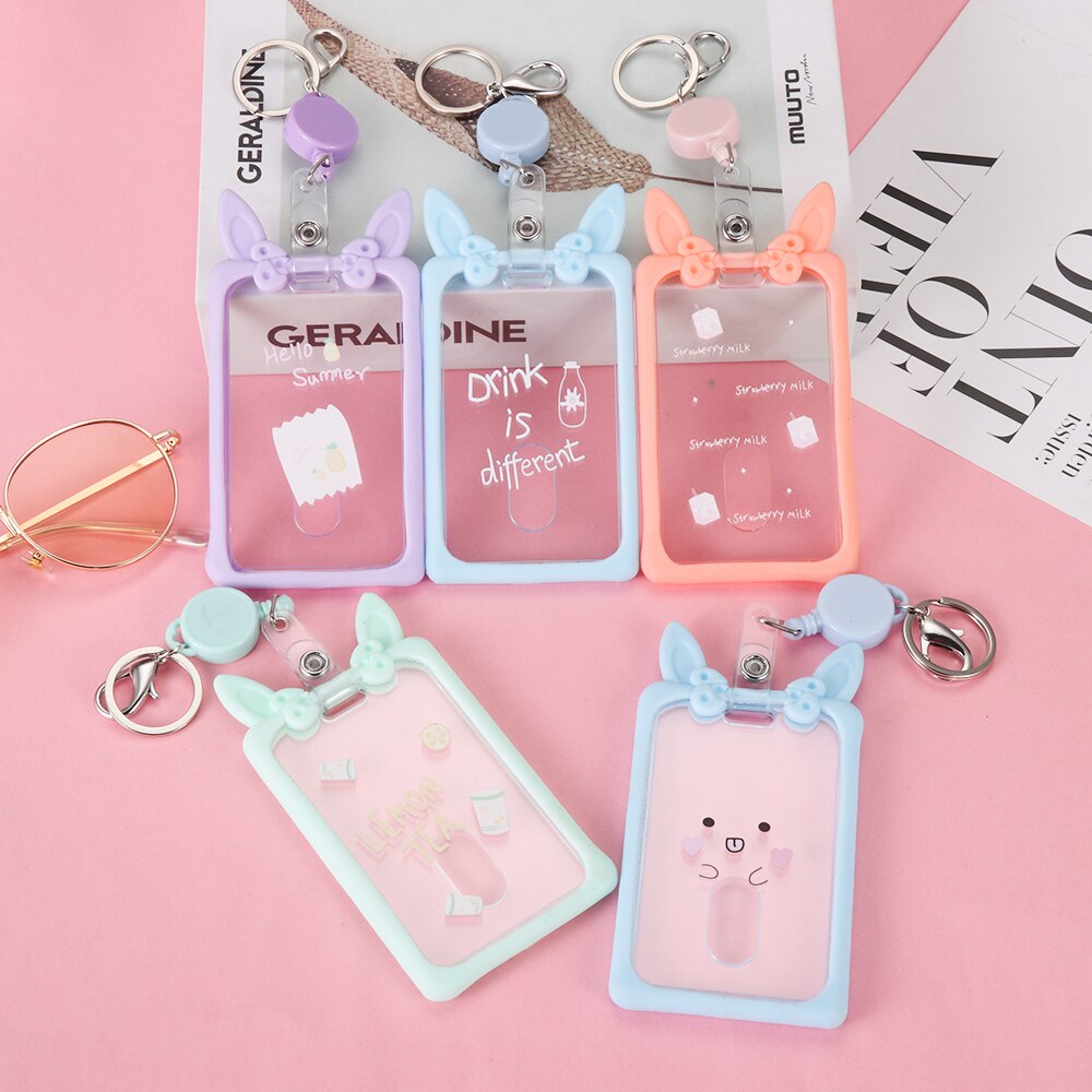 Nette Transparent Frauen Keychain Abzeichen Karte ID Fall Silikon Ohr Versenkbare Mädchen Student Karte Halter Pass Abdeckung Neue