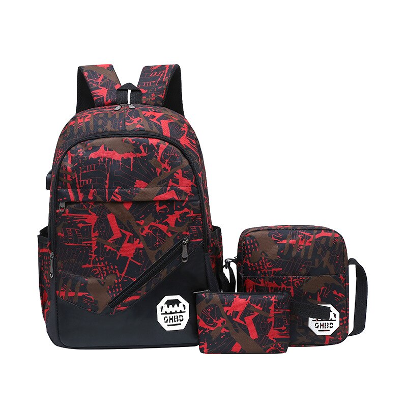 3 pz/set zaini maschili borse da scuola per le donne 2022 ragazzi una spalla grande borsa da viaggio per studenti zaino da scuola per uomo sac mochila: red