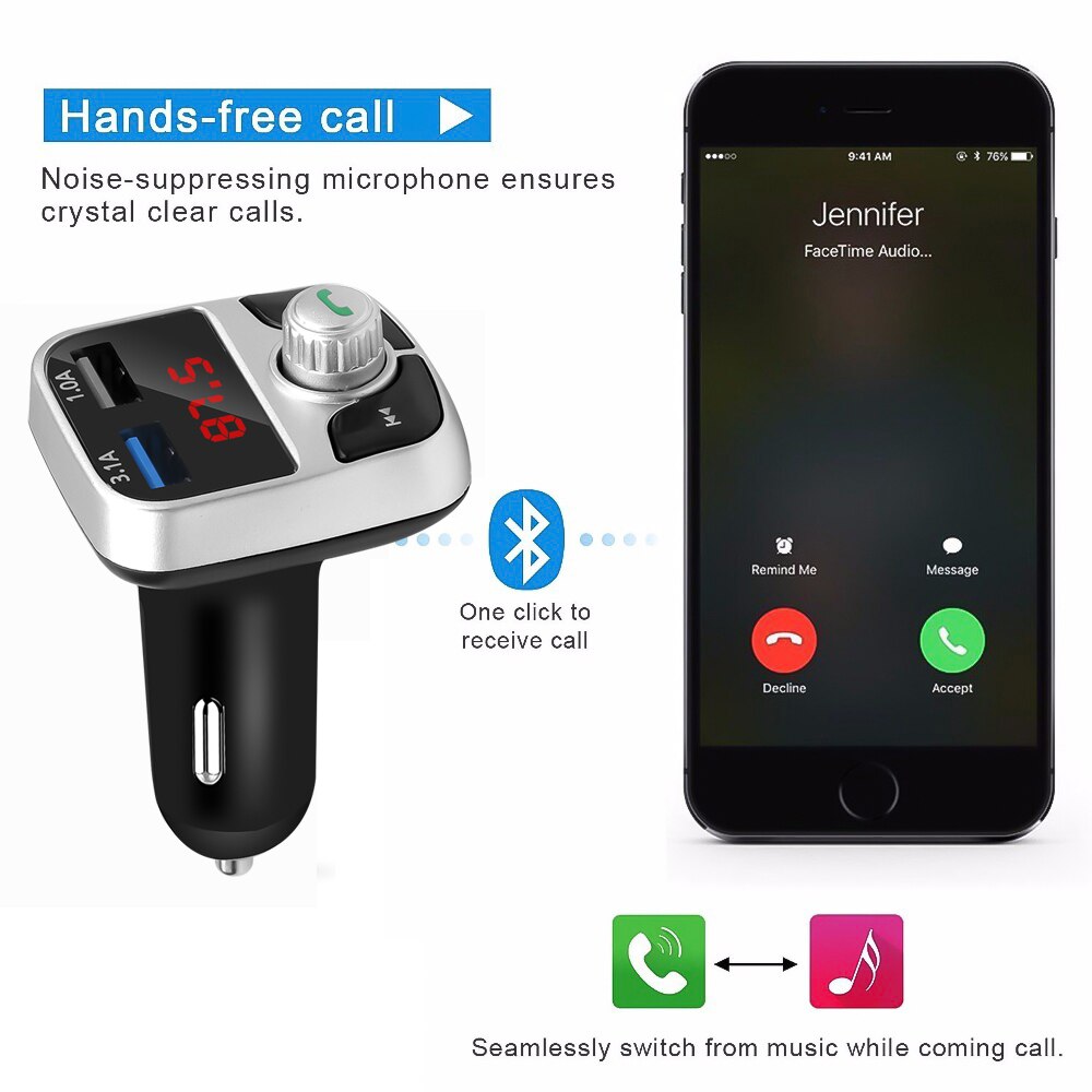 Dual USB 3.1A Phone Charger Bluetooth 4.2 FM Transmitter Modulator Wireless U-disk TF card playing adapter Hands free Car Kit
