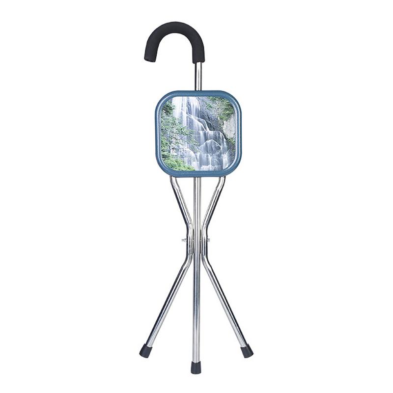 Outdoor Leisure Stainless Steel Folding Cane Walker Elderly Three-legged Cane Stool Portable Three-legged Cane Stool