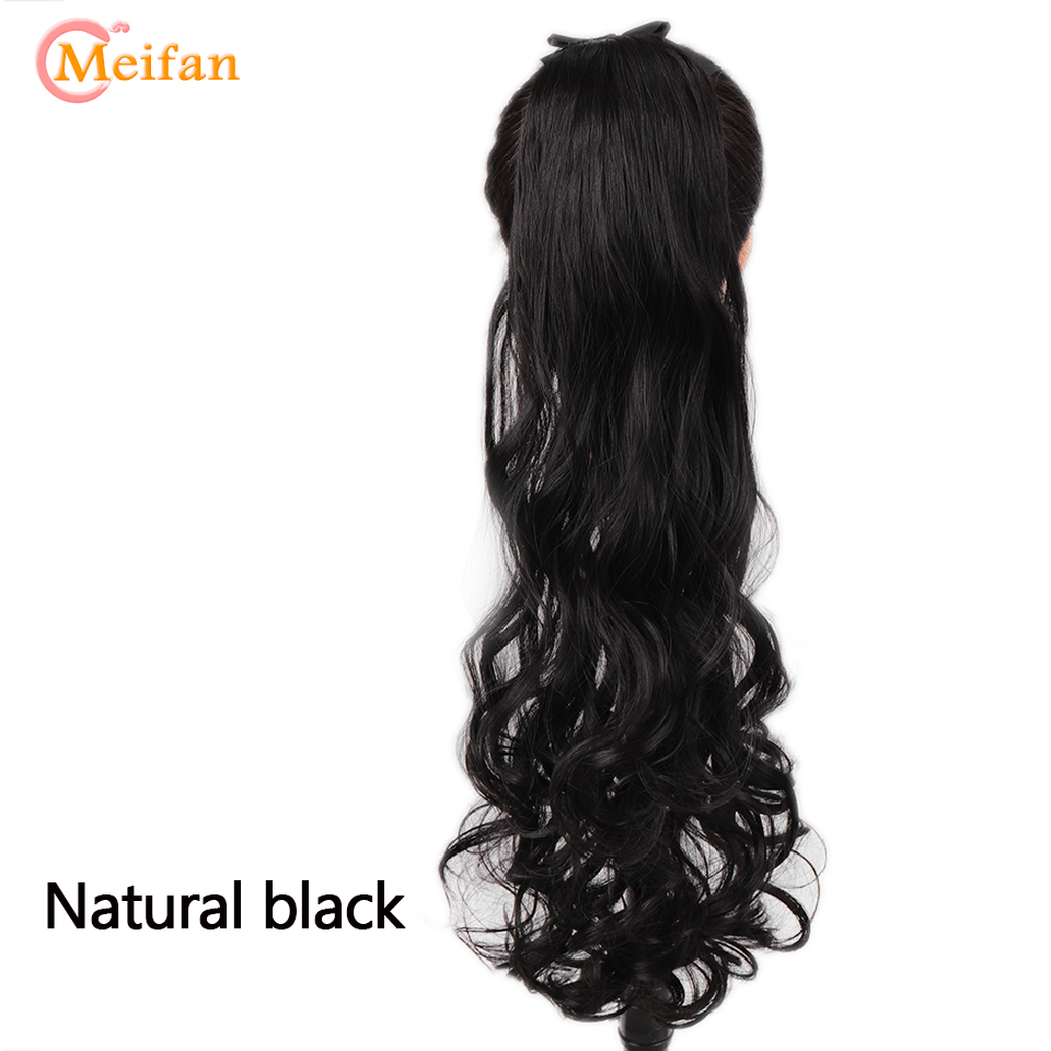MEIFAN-coletero largo ondulado rizado, extensión de cabello con cordón, postizo sintético Natural con horquillas: 2 / 28 pulgadas