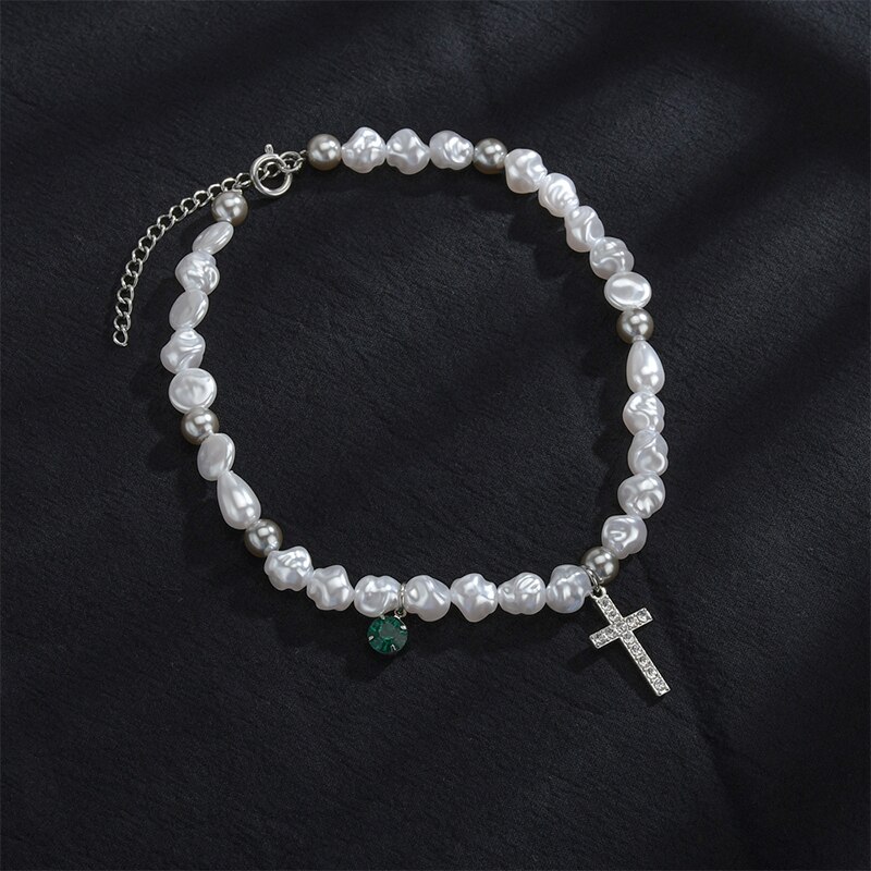 Sifisrri vintage cross bead collarbone necklace for women girls valentine's day stainless steel jewelry party accessories