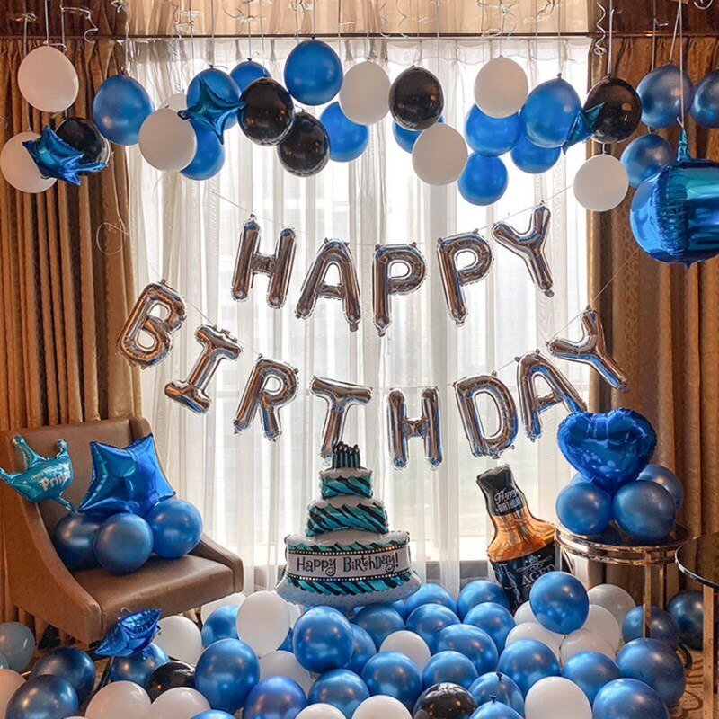1 sæt runde festballoner sæt aluminiumsfolie tillykke med fødselsdagen breve ballon til fest fest dekoration: B