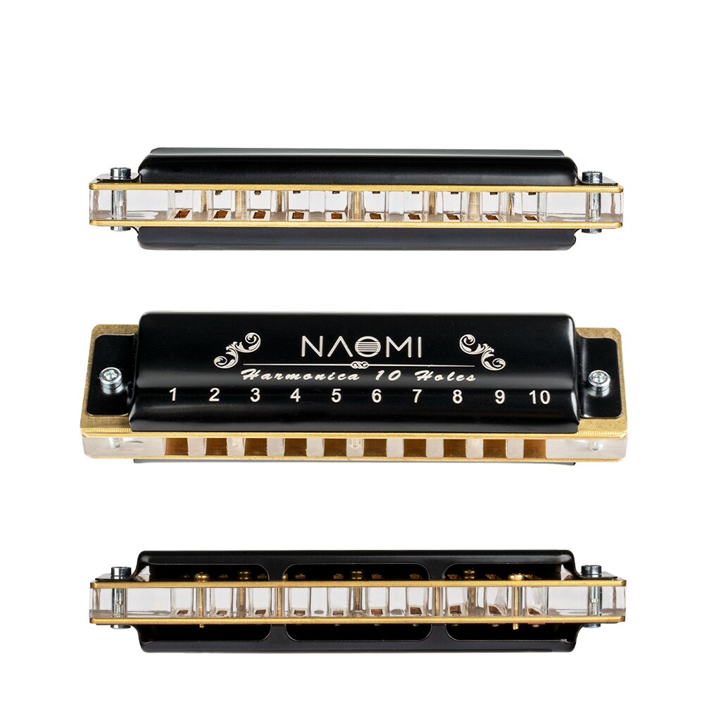 NAOMI – harpe professionnelle en bois de rose, 10 trous, Harmonica, bleu, diatonique, clé de C, acrylique, peigne en bois de santal, de noël: Black Acrylic Comb