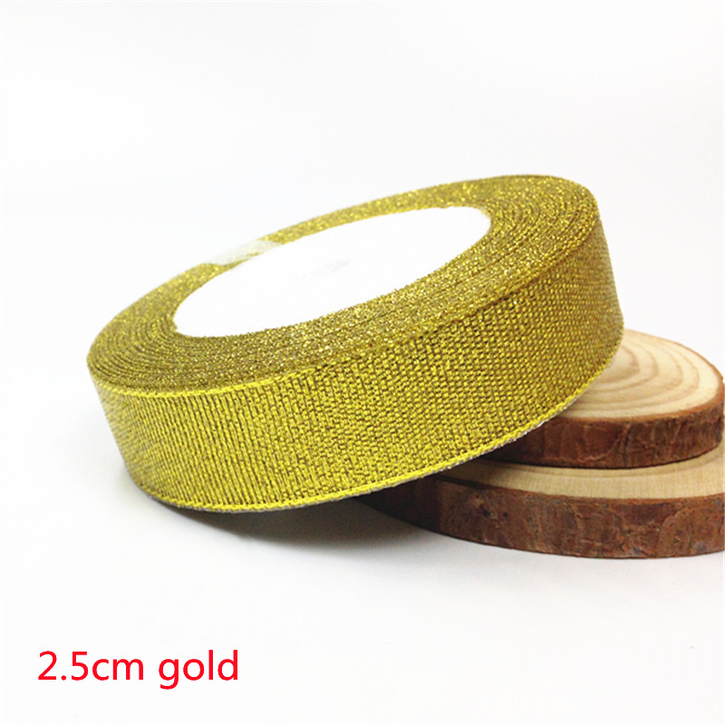25 Yards 6-50Mm Zilver Goud Zijde Satijn Organza Lint Bruiloft Decoratie Cake Diy Kerst Handwerk Accessoires tapes: 25mm Gold
