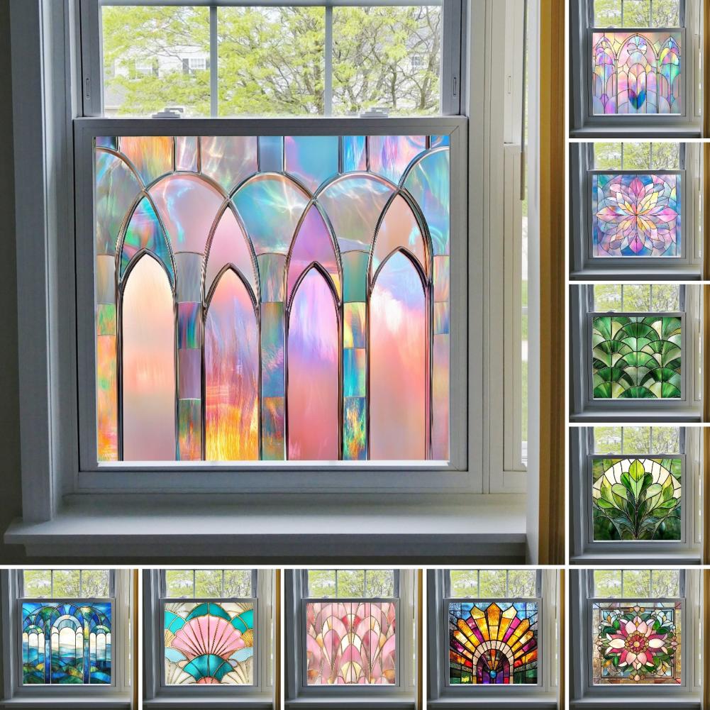 Stained Glass Static Window Privacy Film Sun Blocking Glass Cling Waterproof PVC Home Bathroom Window Covering Film Sticker