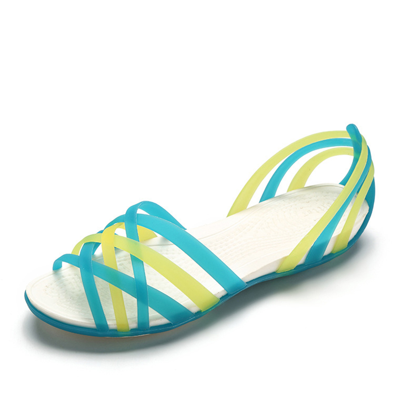 MCCKLE kobiety tęczowe galaretki sandały cukierki kolor Peep Toe damskie płaskie buty plażowe wsuwane slajdy Casual damskie letnie obuwie