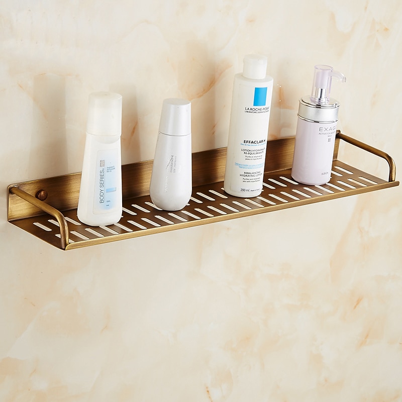 40/50cm Antique copper single tier bathroom shelves rack, Kitchen brass retro style square wall mounted storage shelf