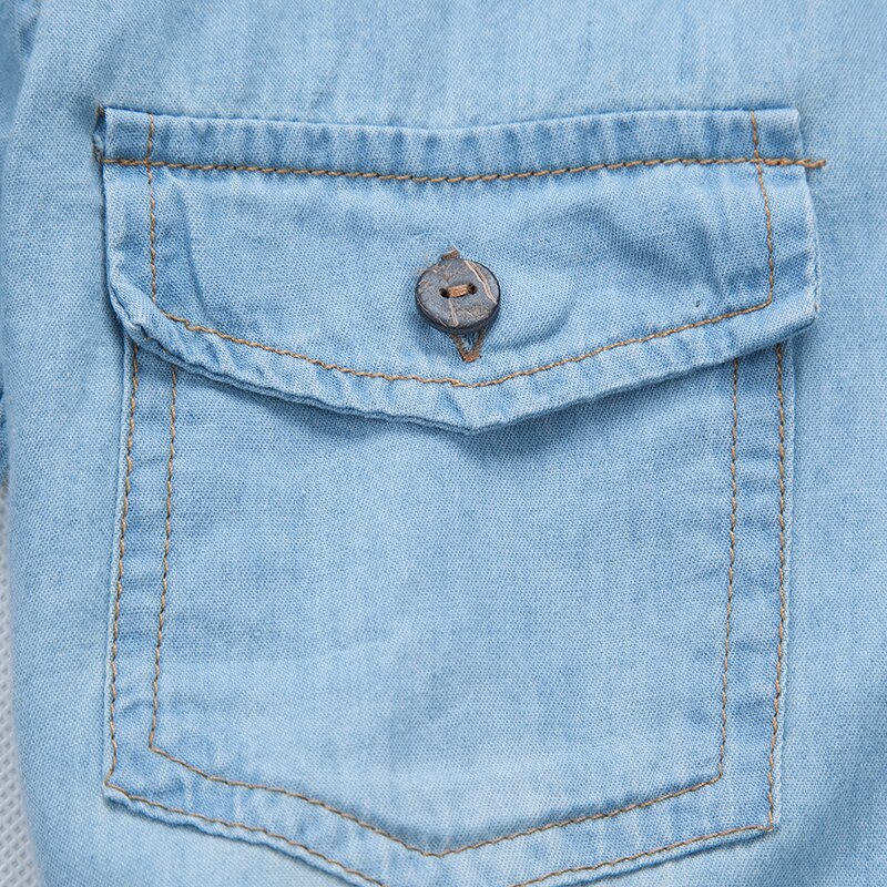 Sommermærke denimskjorte herre bomuld korte ærmer turn-down krave herre skjorter casual slim fit herre jeans skjorter chemise homme