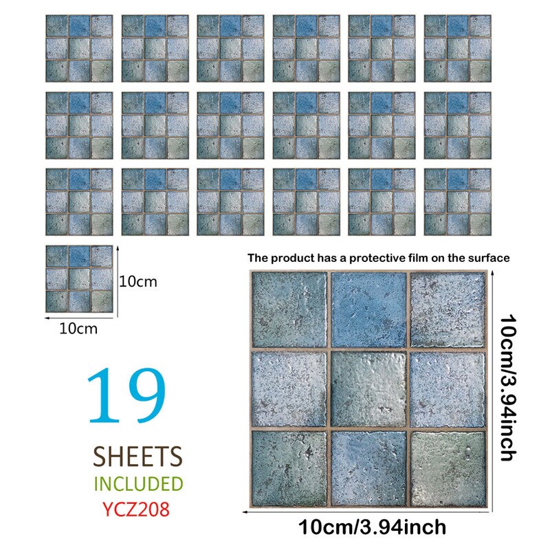 18Pcs Self Adhesive Tile Floor Wall Decal Sticker DIY Kitchen Bathroom Decor Oil Proof Backsplash PVC Home Decor Renew: YCZ208