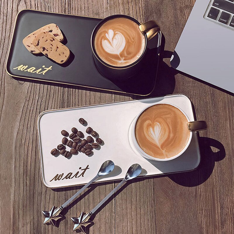 Northern Europe Luxurious Ceramic Coffee Mugs with Saucer Plate Spoon Set Milk Tea Cup for Birthday Afternoon Tea Snack