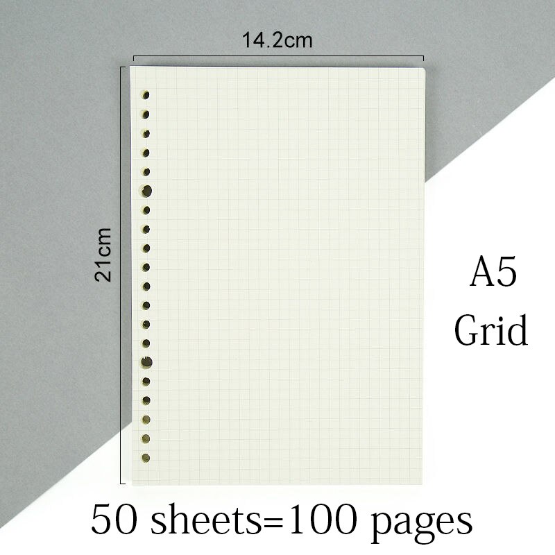 A5 cahier intérieur 20 trous point blanc grille doublé Page papier remplisseur recharge rabot pour reliure à anneaux carnet de notes bloc-notes Journal