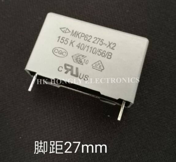 20 piezas MKP62 275V X2 474K 684K 105K 155K 225K 335K 0,47 UF 0,68 UF 1UF 1,5 UF 2,2 UF 3,3 UF 275VAC P = 27mm Condensador de película