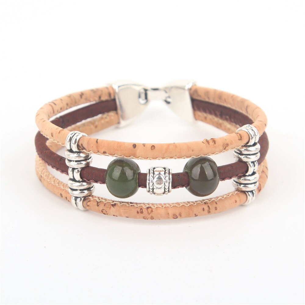 Perles en céramique de liège naturel femmes bracelet fait main original femmes bijoux en bois BRW-026: DARK GREEN