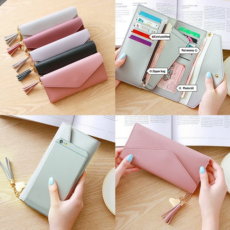 Women Long Wallet With Tassel Leather Cluths Multi-function Ladies' Card Holder Female Coin Purse Wallet