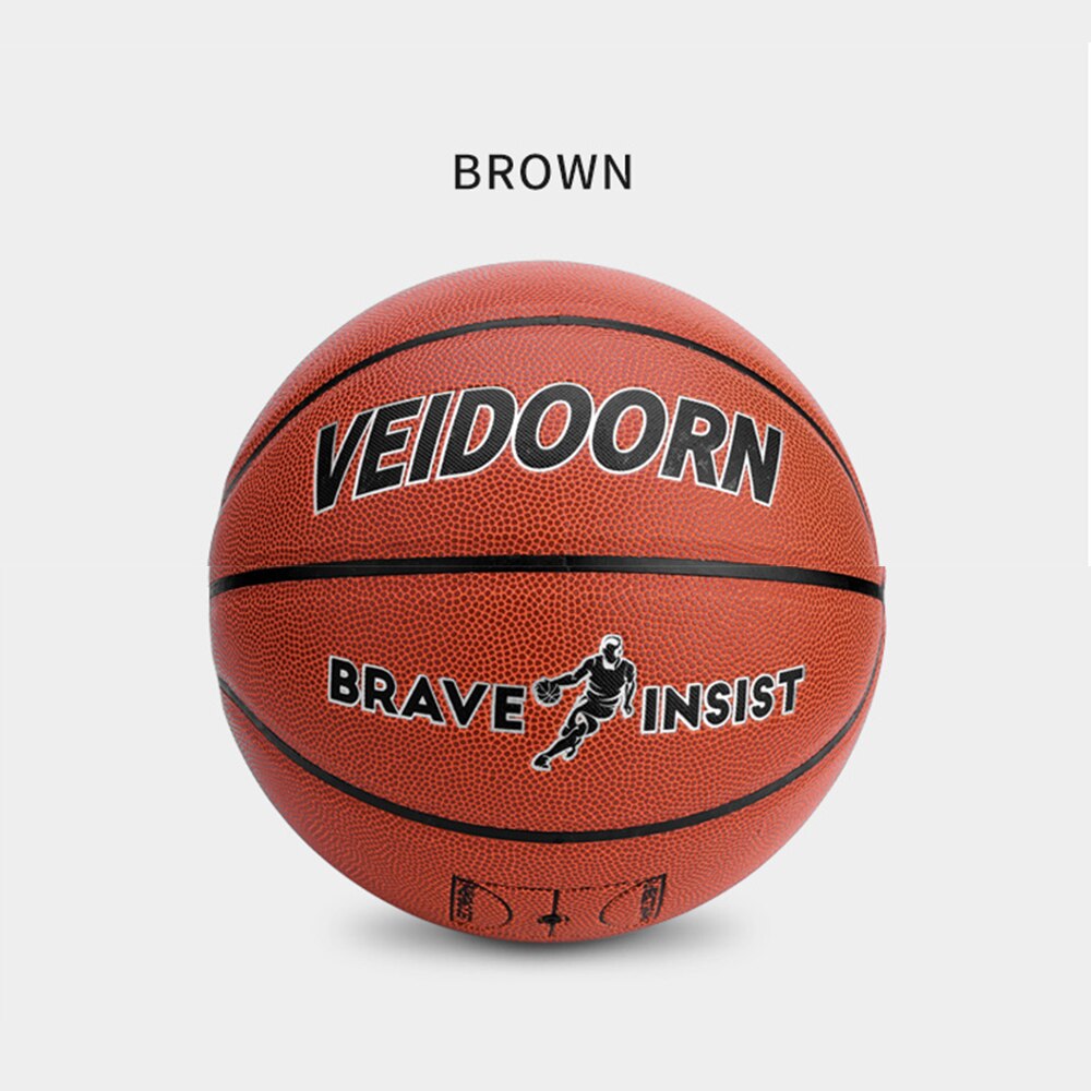 Veidoorn basketballbold officiel størrelse 7/6/5 pu læder udendørs indendørs kamp træning mænd basketball baloncesto: Vdlq -1 brun