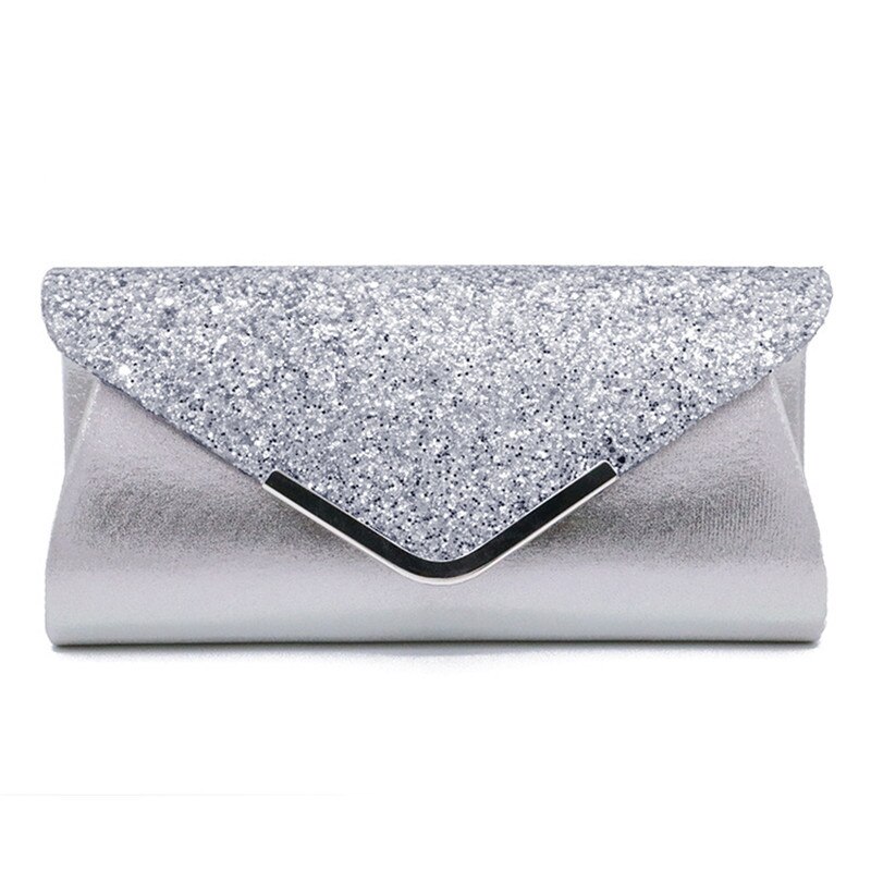 Konvolut damer pailletter aften fest prom smart clutch taske glitter shimmer handba til kvinder: Sølv