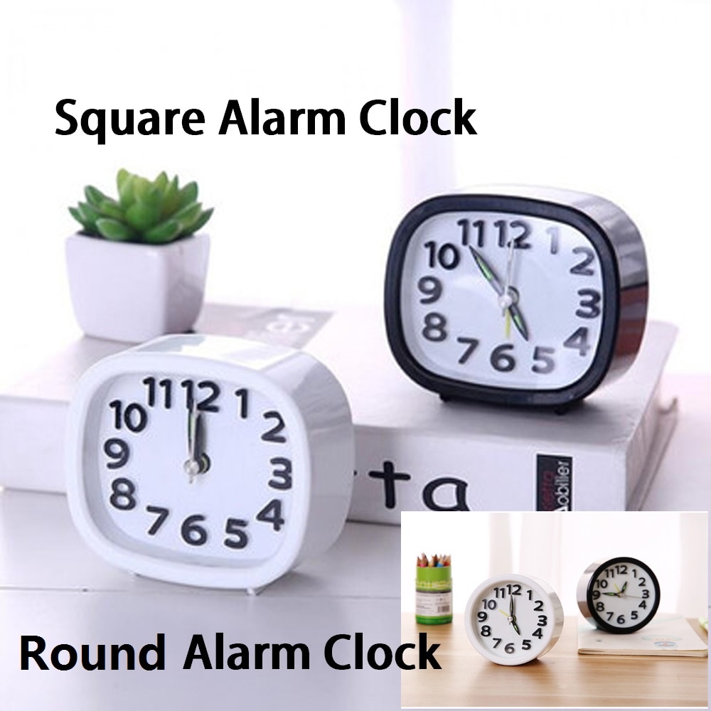 Mini Square Round Small Bed Alarm Clock Compact Travel Clock Portable Black &White Children Student Desk Watch Clock Home