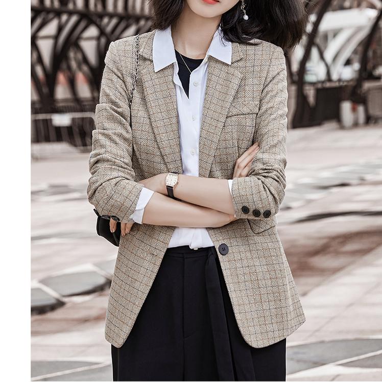 Lauri laki rutig kavaj dam kontorskläder långärmad kavaj kostym mujer vintage gitter plazer jacka plus size khaki