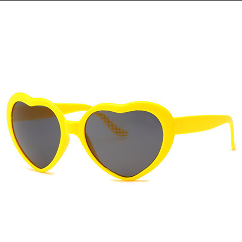 Love Heart Shaped Effects Glasses Watch The Lights Change to Heart Shape At Night Diffraction Glasses Women Sunglasses Eyewear: yellow