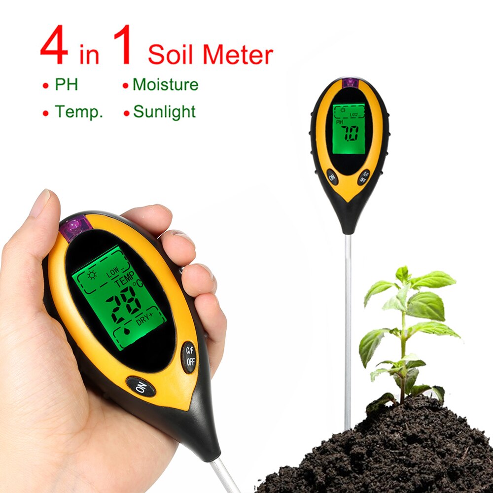 Testeur numérique de PH de sol 4 en 1, outil de jardin, mesure de l'humidité et de l'acidité, moniteur de température et de lumière du soleil: 4 in 1 no battery