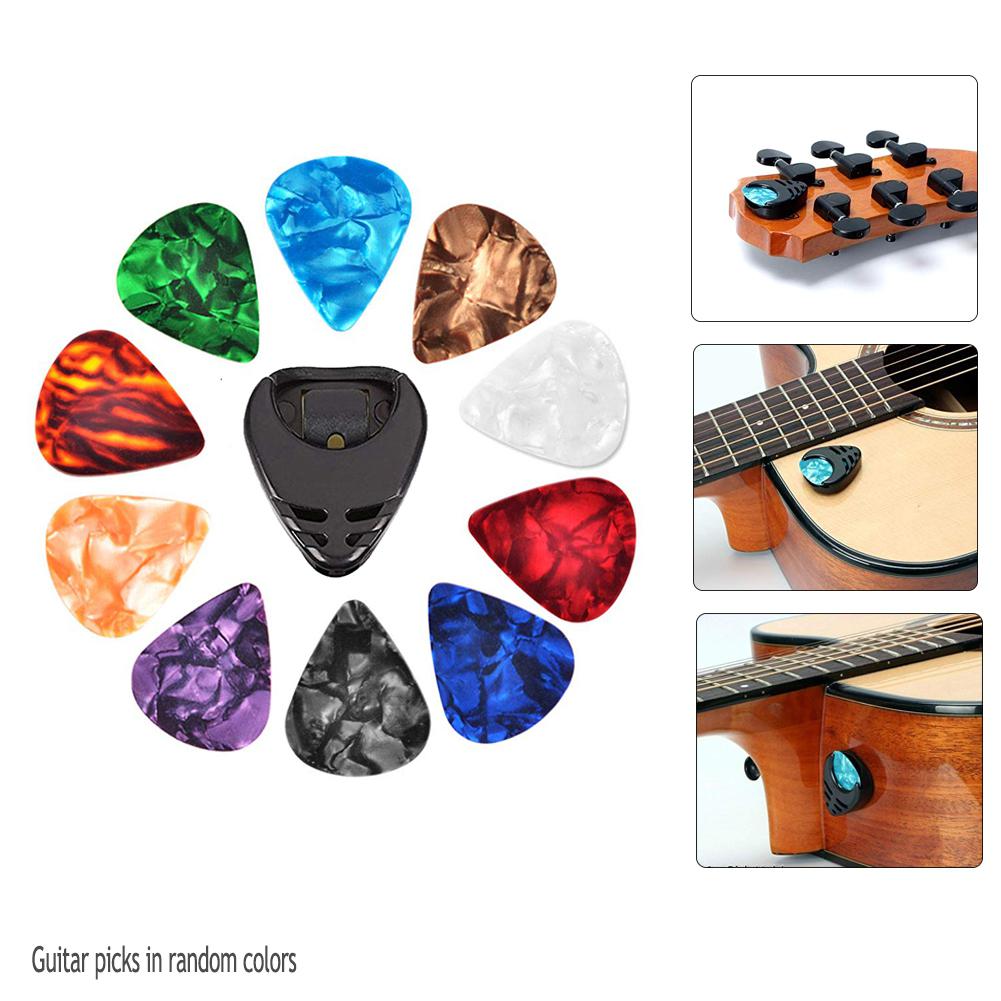 10 pièces médiator guitare & porte-crochets guitare ensemble pour guitare acoustique guitares électriques basse ukulélé Stick-on support médiator couleur aléatoire